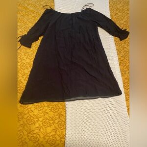 LOFT Black Off-the-Shoulder Sundress with Cuffed 3/4 Sleeves